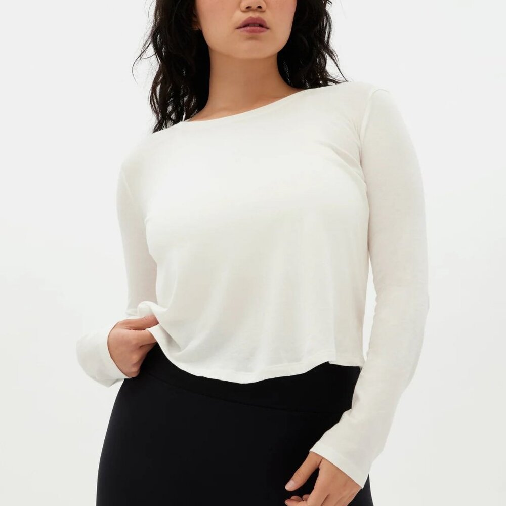 NWT Girlfriend Collective Ivory Recycled Cotton Long Sleeve Crew, size M